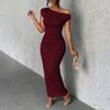 Women's Summer Fashion Color Sloping Shoulder Slim Fitting Date Party Dress