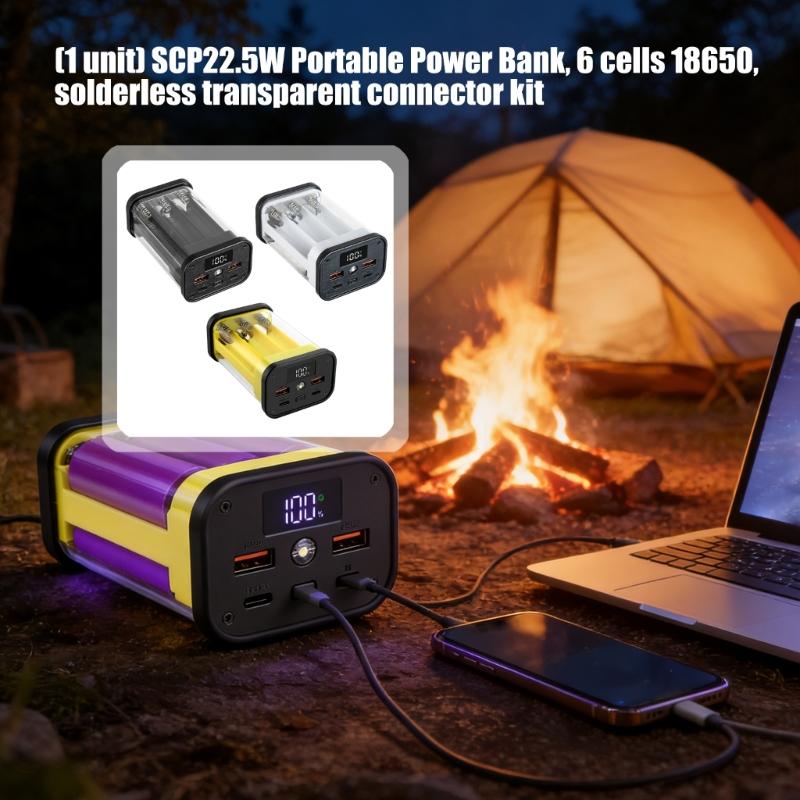 Transparents ABS PowerBank Case For 6 Slot 18650 Batteries 22.5W For DIY Projects And Portable Charging Solution
