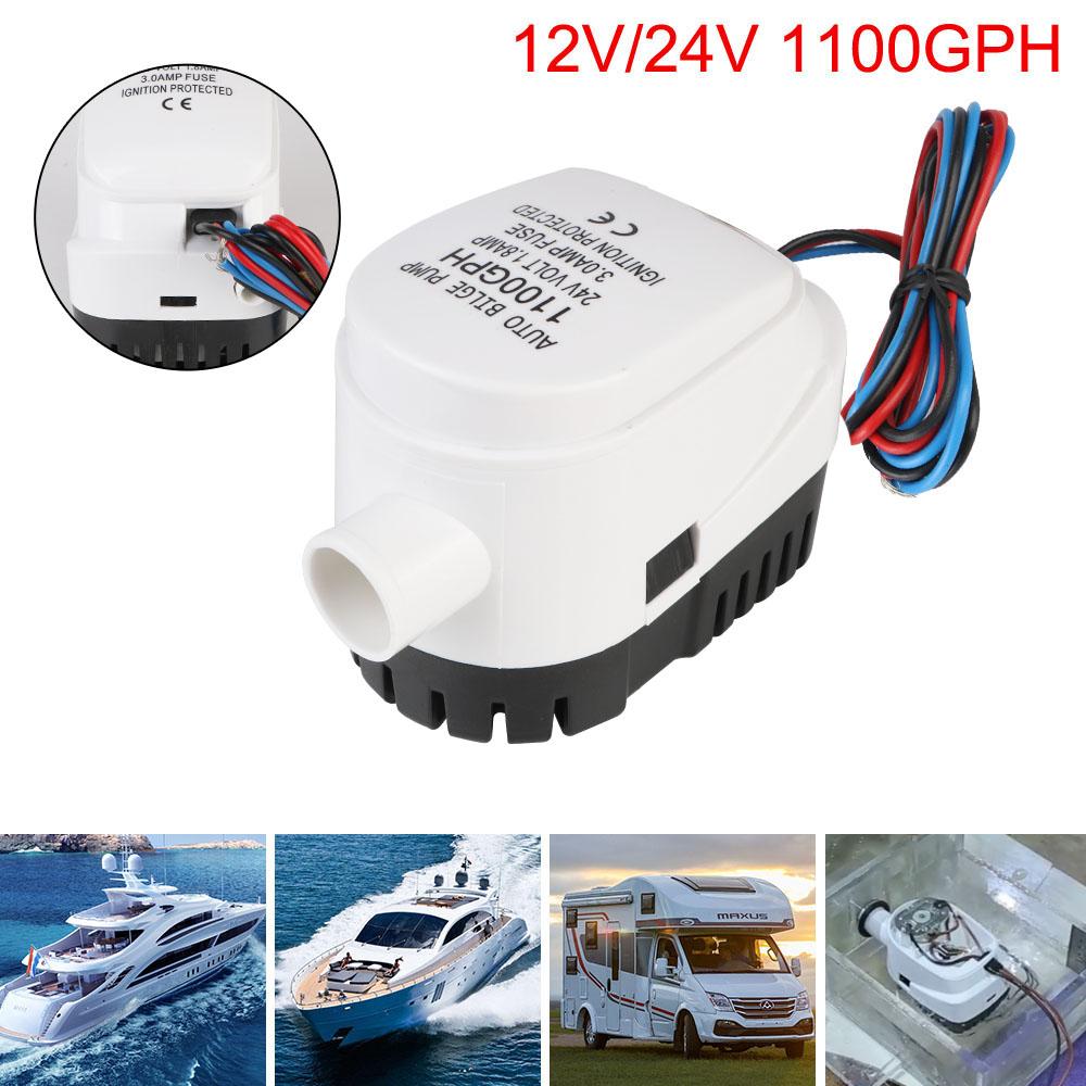 Volt Yacht Boat Outdoor with Fuse DC 12V/24V Auto Motor Seaplane Small Submersible Water Electric Pump Automatic Boat Bilge Pump 1100GPH