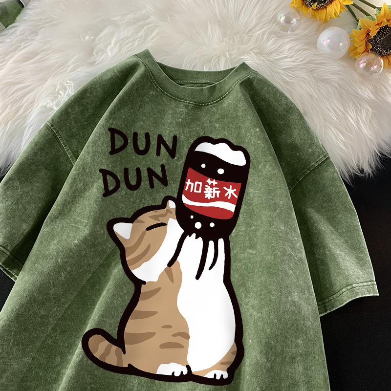 Bavlněné tričko s krátkým rukávem Pánské Dámské Léto Vintage Vodní praní Volné Pár Krátký rukáv Ležérní Všestranný Nadměrný top