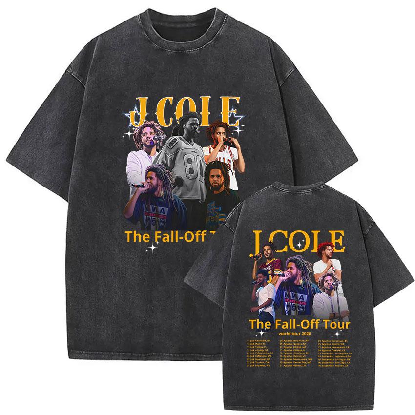 Vintage Washed J Cole T Shirts The Fall Off North America Tour Graphic Tshirt Unisexs Clothing Hip Hop Short Sleeve Tshirt