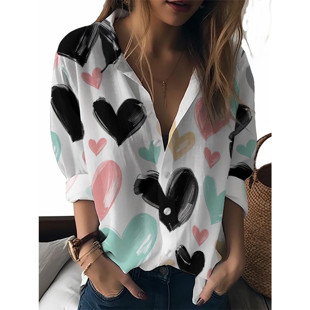 Summer Minimalist Shirt with Floral Digital Print Button Up Shirt Top for Women's Hawaiian Beach Vacation Casual Shirt