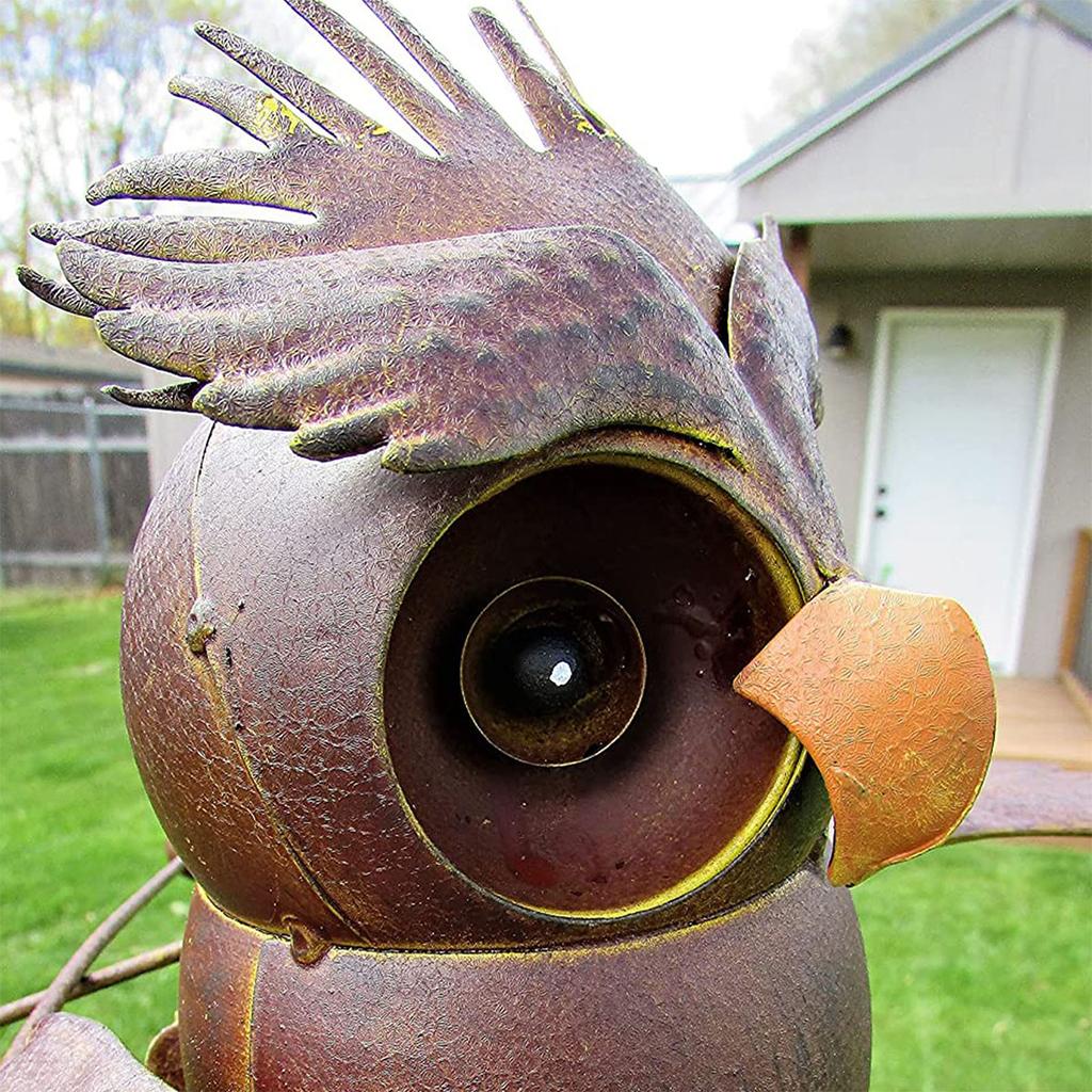 Owl Wind Chime Iron Wing Flapping Owl Wind Spinner Weather Resistant Eagle Stake Garden Accsesories Outdoor Art Statue Decors