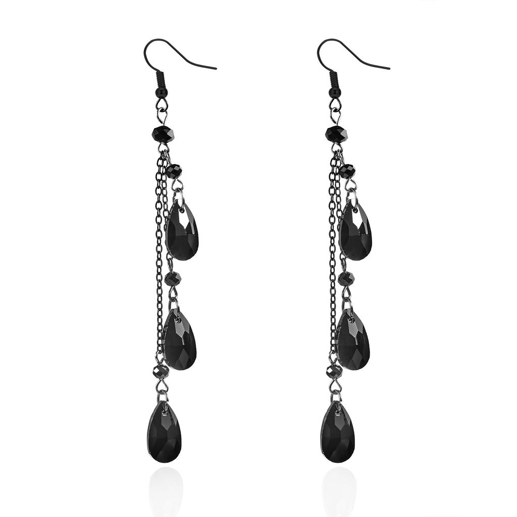 Fashion Black Crystal Waterdrop Earrings for Women Punk Asymmetric Star Moon Long Tassel Earring Girls Party Daily Wear Jewelry