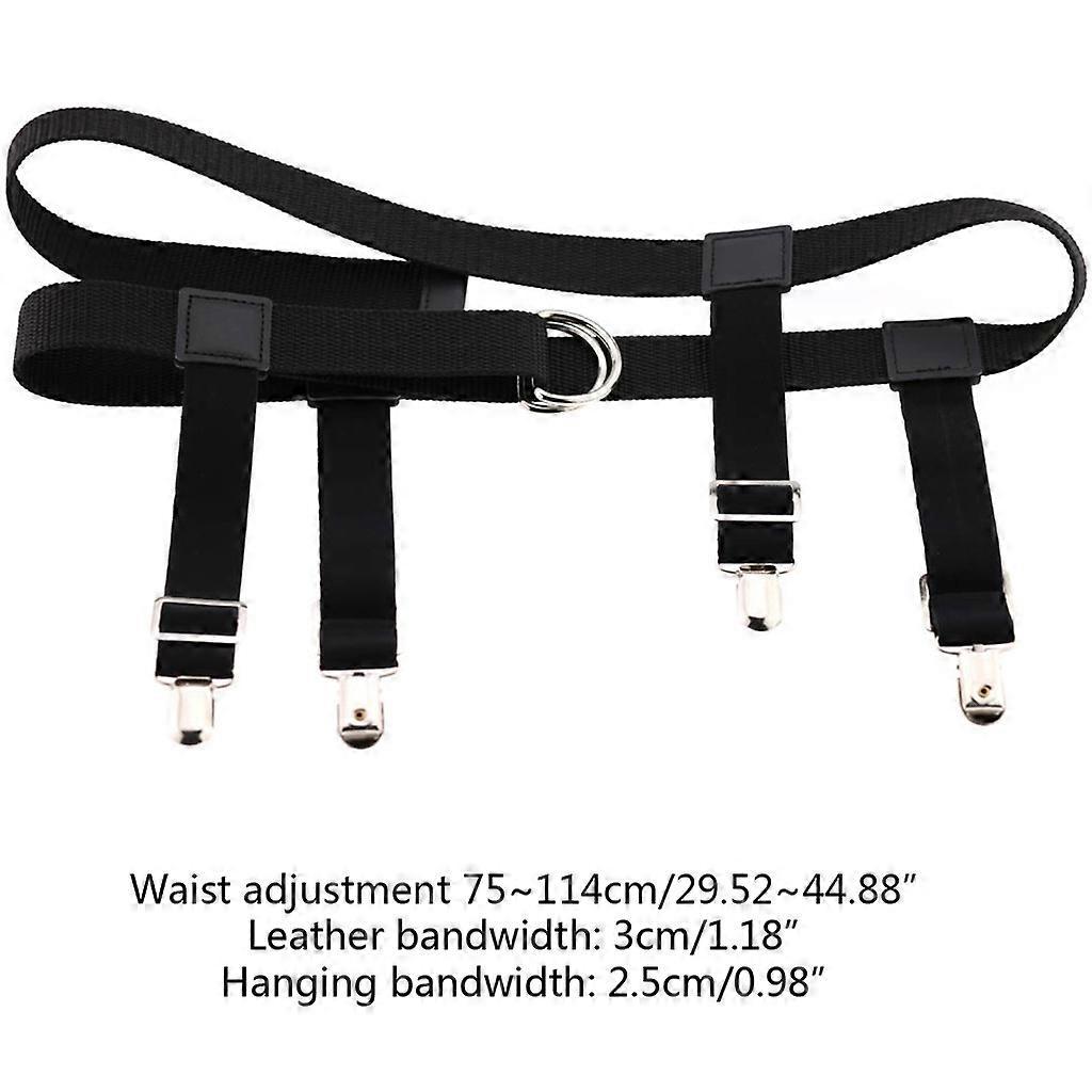 Unisex Elastic Waist Belt with Garter Suspender Clip Stocking Pants Holder Strap  Black