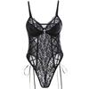 Body Modellante Lingerie 051 Patchwork in Ecopelle Nera con Lacci e Pizzo Europeo 051
