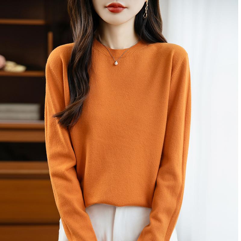 Women's Round Neck Sweater Qinghe Cashmere 30% Cashmere 70% Wool Autumn and Winter Fashion Warm Versatile