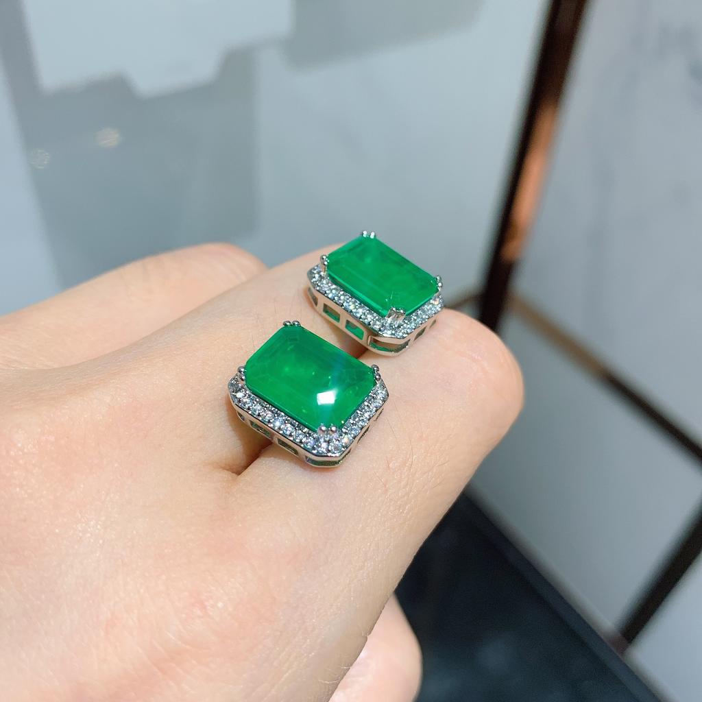 Jewelry Retro Style Diamond-Set Imitation Emerald Pendant Rectangular 20 * 28 Large Pendant Stud Earrings 9 * 12