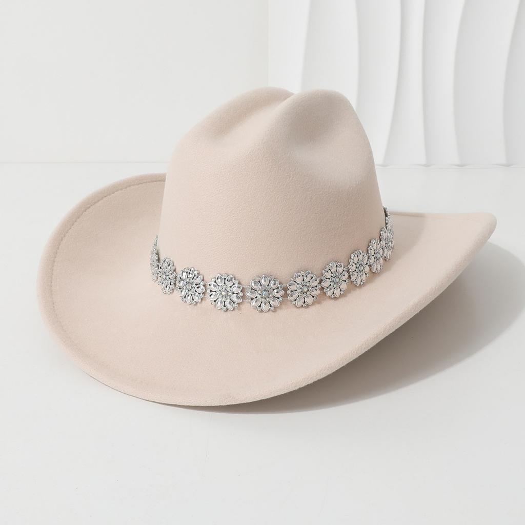 Men's unisex western cowboy hat Metallic flower rhinestone gem accessories Gentleman's hat Hiking hat
