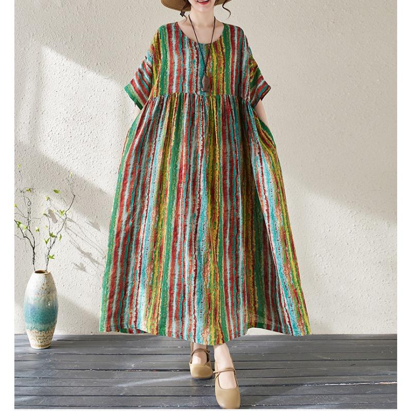 Dimanaf Women Dress Summer Plus Size Beach Sundress Linen Bohemian Print Flowers Fashion Lady Vestidos Loose Casual Long Dress Oversize 9079