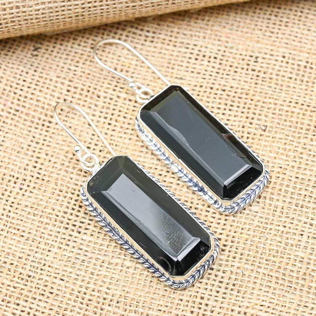 Glamorous Black Spinel Gemstone Handmade 925 Solid Sterling Sliver Jewelry Earrings For Her