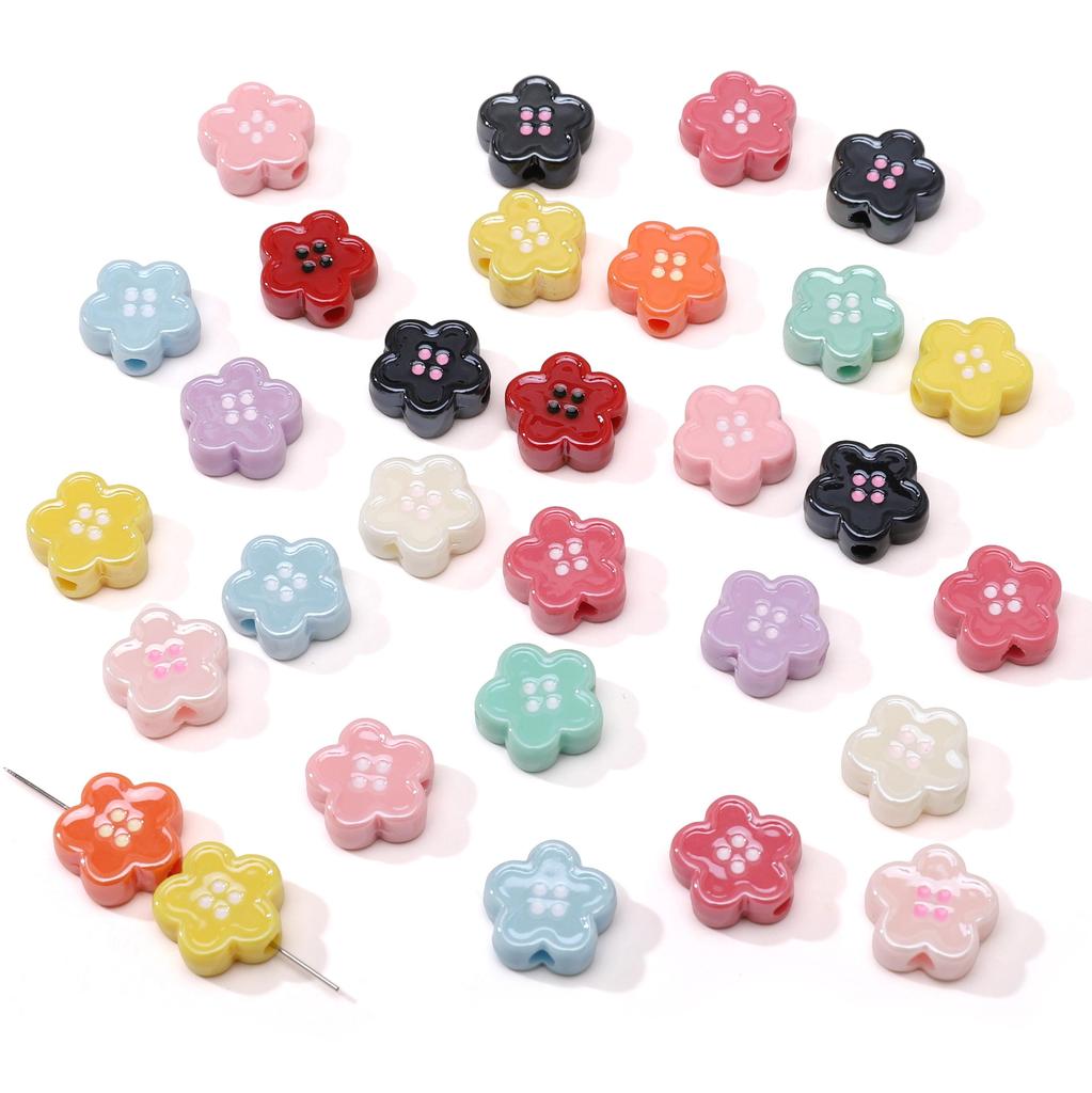 Acrylic Dopamine Oil Droplets Flower Button Beads for DIY Jewelry 1 Set