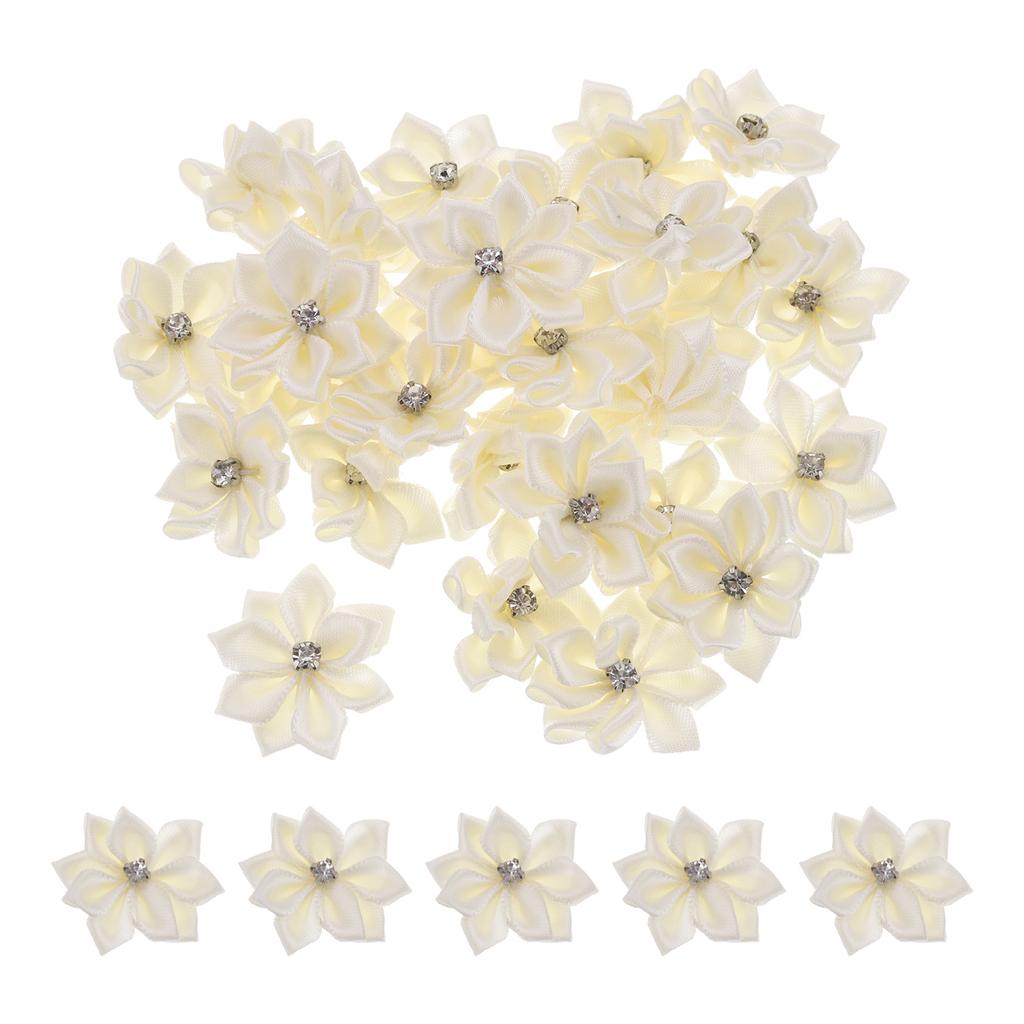 50/150 Pcs Small Ribbon Flowers Satin Ribbon Flowers Mini Fabric Flowers for Crafts DIY Wedding Ornament Appliques 1.2 Inch