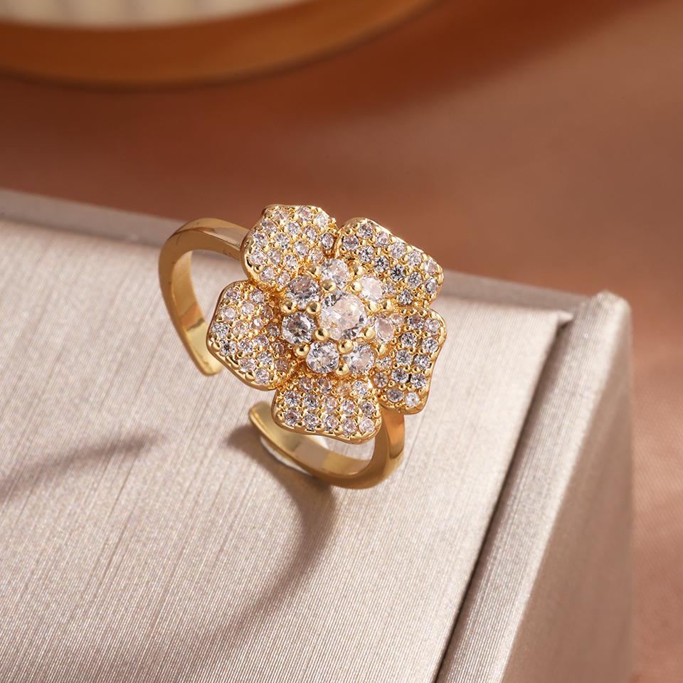 ZAKOL Bling CZ Flower Stud Earrings AAA Cubic Zirconia Aesthetic Women's Ear Accessories Bright Red Earrings Trendy Zircon Gift