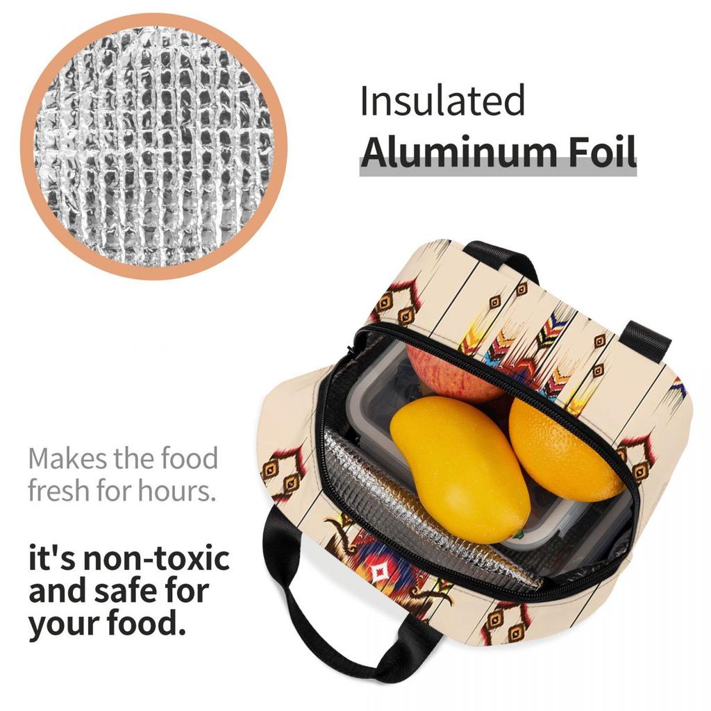 Ikat Pattern Embroidery Abstract For Design Insulated Lunch Bag for Women Children Portable Food Boxes Thermal Lunch Box Tote
