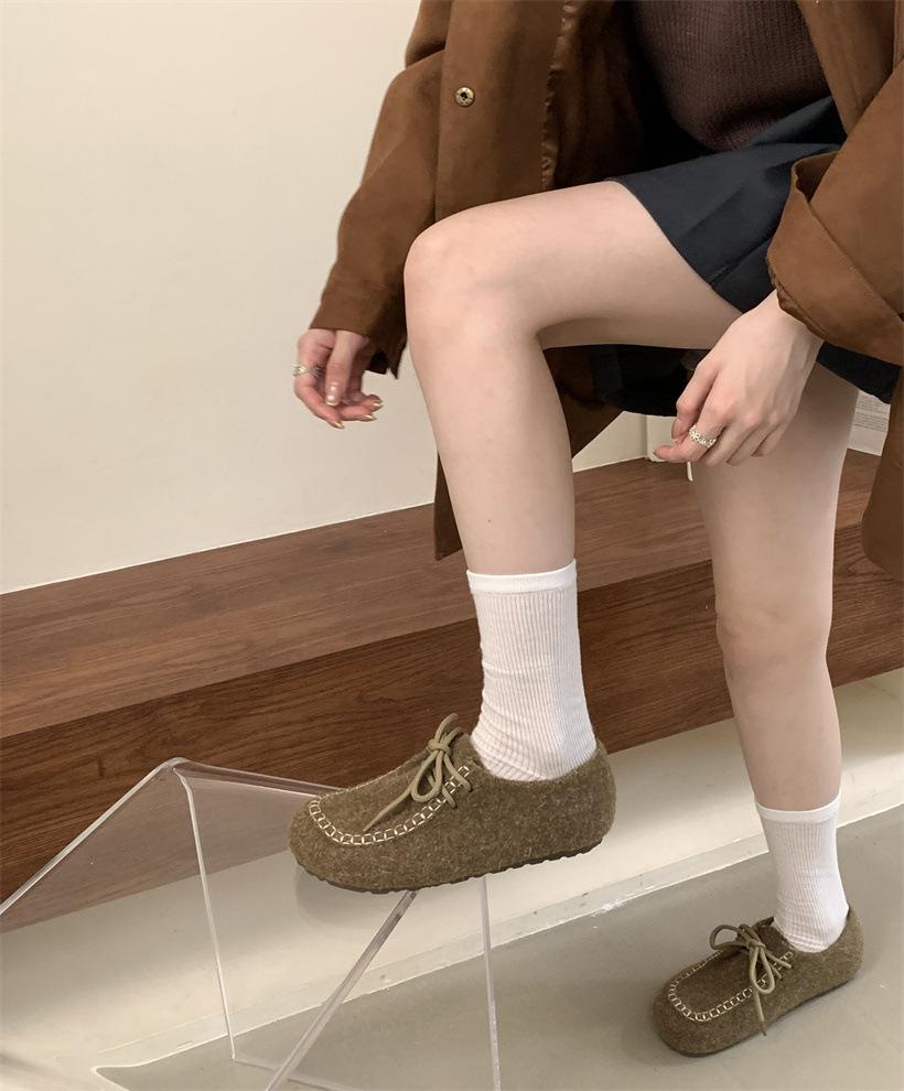 Early autumn plush retro Korean version lace-up versatile outer bag head half-drag lazy Birken slippers