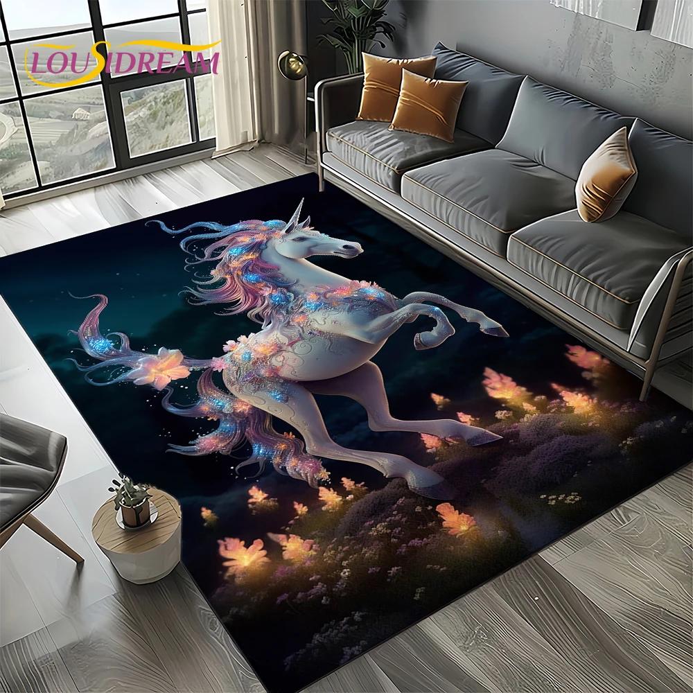 Covor Covoară Stil 27 Unicorn Desen Animat Fată Vis pentru Living Dormitor Decor Acasă Sofă, Covor Zonă Copii Covoraș de Podea Antiderapant Cadou