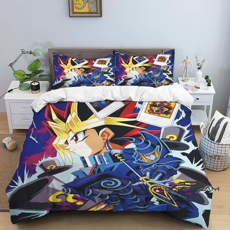 This three-piece cartoon-print (Yu-Gi-Oh!) bedding set—including one duvet cover and two pillowcases—makes for the perfect holid