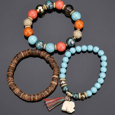 Bracelet de perles de couleurs multicouches pour femme, Bracelet pendentif aile d'éléphant