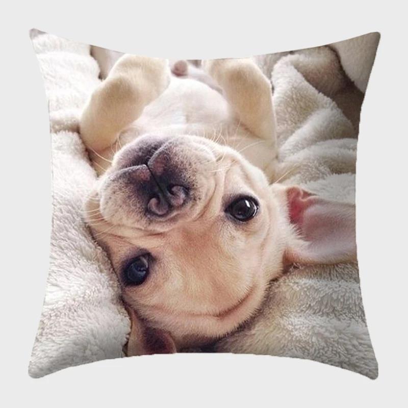 Bulldog Polyester Cushion Cover Modern French Bulldog Pillowcase Sofa Throw Pillow Cover Decorative Pillowcase For Couch Bed Car