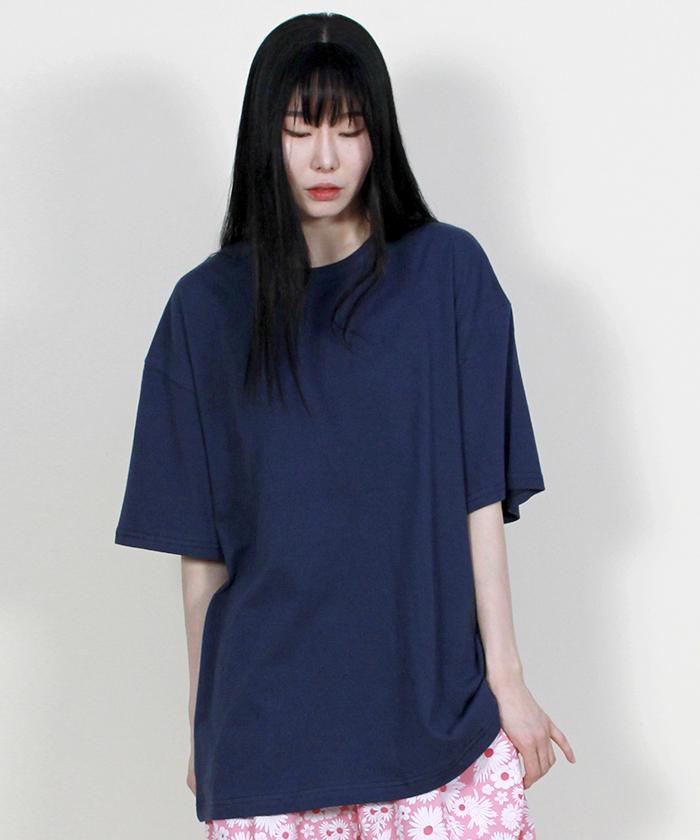 Deumakeu Oversized Plain Layered Short Sleeve Tee Deep Blue Ver2