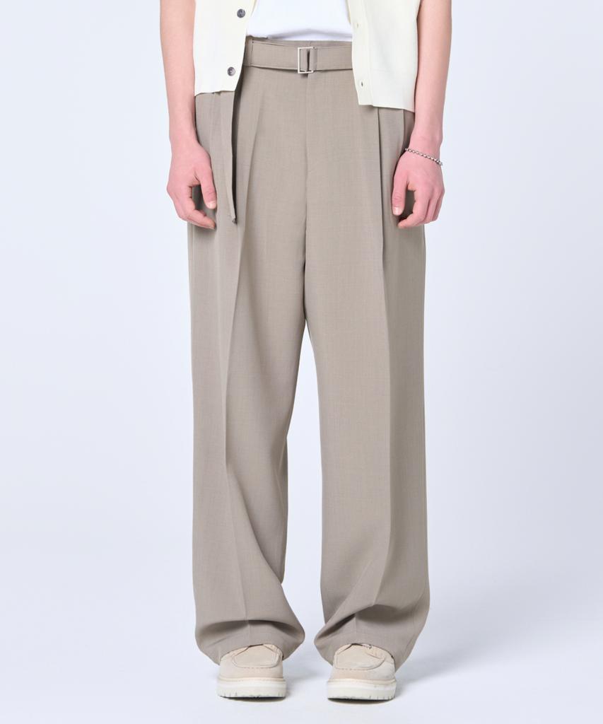 Hyoji Ss Belted Half-Banding Double-Pleat Wide Slacks (4 Colors)