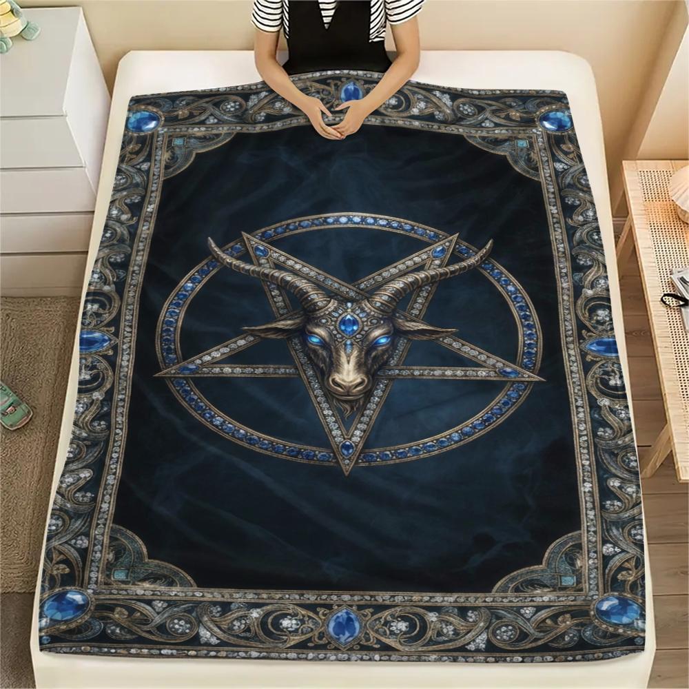1Pc Satan's Pentagram Print Flannel Blanket, High quality Comfortable for All Seasons, Home Decor, Warmth and Comfort, Perfect for Christmas Gifts137
