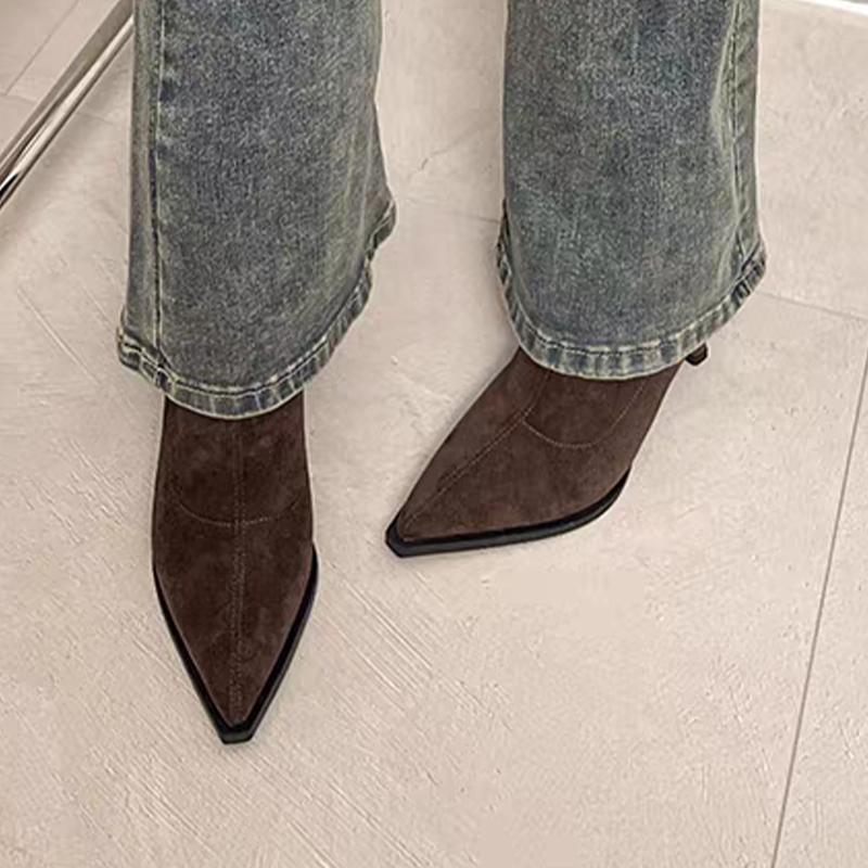 2026 Women's Ankle Boots High Heels Suede Fashion Luxury Shoes Pointed Toe Woman Pumps Sexy Designer Elegant Mujer Short Boots