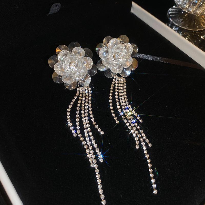 

Элегантные серьги-кисточки с лепестками цветов из кристаллов и стразами для женщин