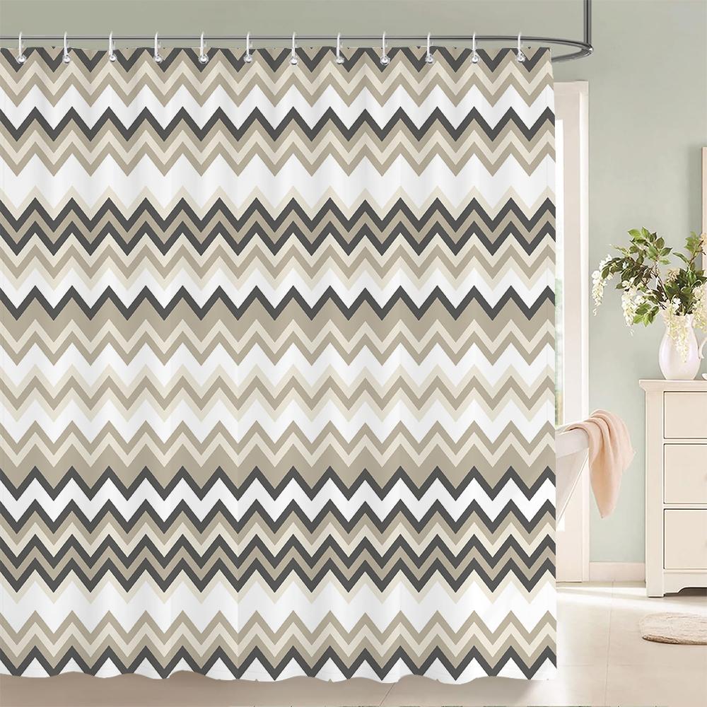 1 Pcs Shower Curtain Color Stripe Printed Bathroom Curtain Polyester Cloth Waterproof Home Decoration Curtain With Hooks