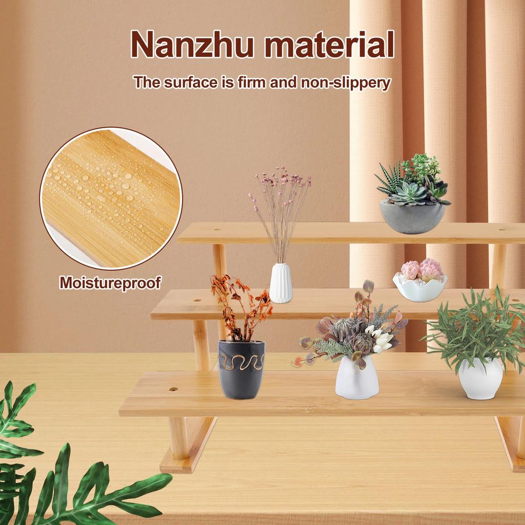 Bamboo Display Stand Perfume Makeup Riser Cupcake Jewelry Figurines Display Shelf Organizer Tabletop Desktop Storage