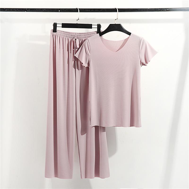 New Spring and Summer Women's Pajamas Set Modal Short-sleeved Trousers Two-piece Set V-neck T-shirt Thin Casual Home Wear Pajamas
