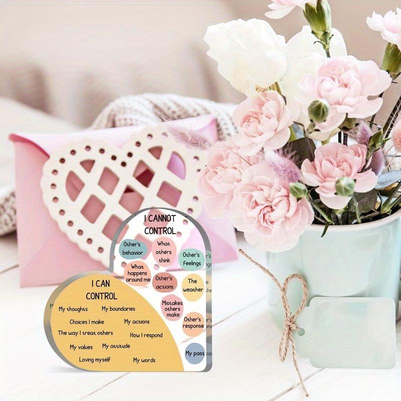 Things I Can Control Mental Health Decor, Acrylic Heart Gifts Mindfulness Decor for Therapy Office, School Counselor
