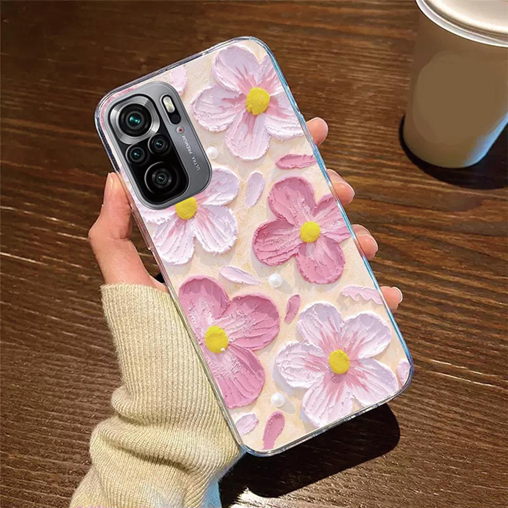 Flower Oil Painting Phone Case For Xiaomi Redmi Note 10 10S Pro 4G Cover Silicone Poco M5S Rose Transparent Clear Redni Note10