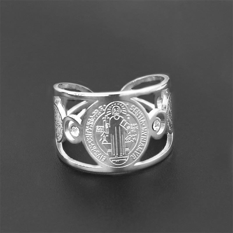 Edelstahlringe Siegelring Schutzamulett Siegel der Sieben Erzengel Salomo Kabbala Klobige Sterne Modering 18mm gray