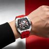 Luminous Skeleton Self Winding Mechanical Watches for Men Tonneau Shape Waterproof Sports Watch Rubber Strap