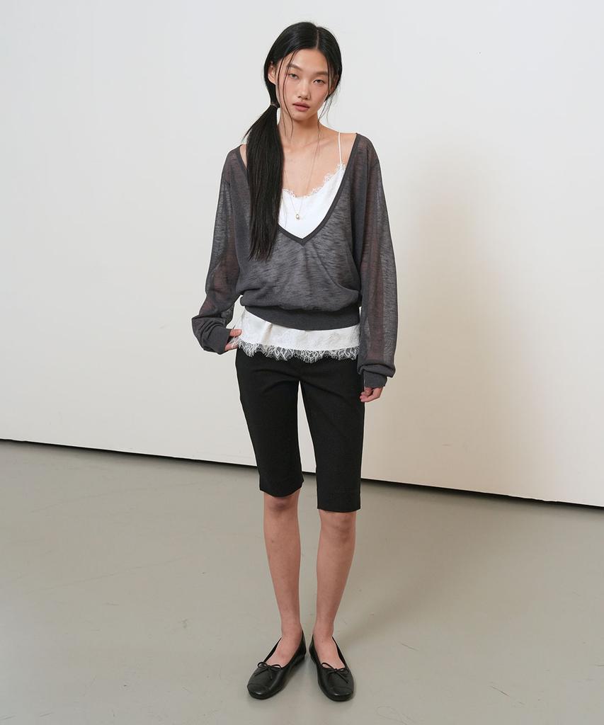 GENERALIDEA Deep V-Neck See-Through Knit Pullover [Charcoal] / Gf2Lkp544