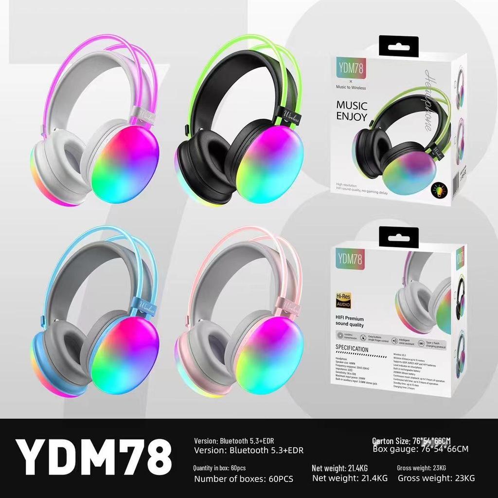 2025 YDM78 Over-Ear Bluetooth Headphones with RGB Lighting & Long Battery Life