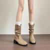 Fashion Vintage Thick Heel Women Western Cowgirl Boots Fashion Autumn Winter Ladies Concise Mid Calf Booties