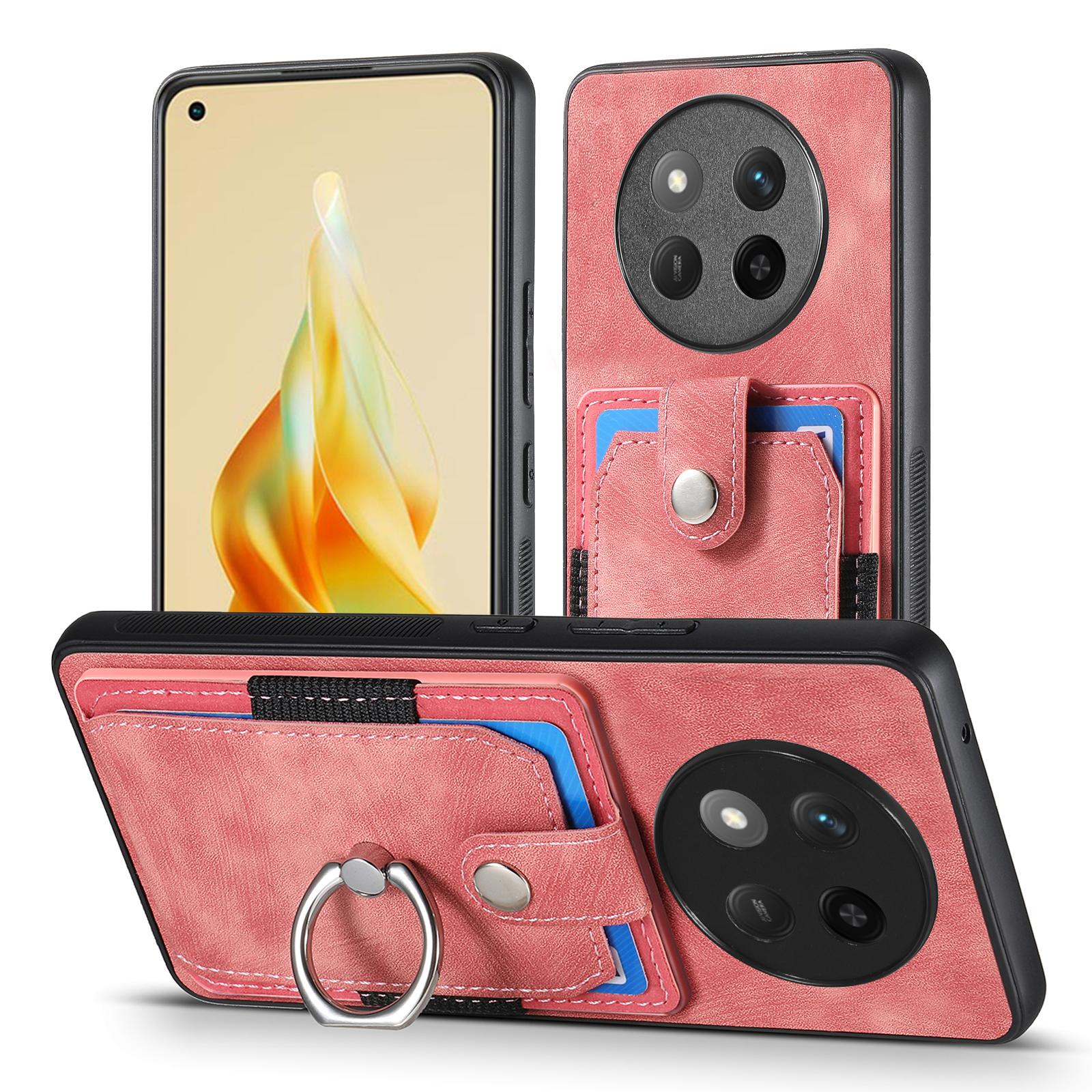 

For Honor X60 Pro 5G Phone Case Leather Back Cover with Card Slots Kickstand Pink