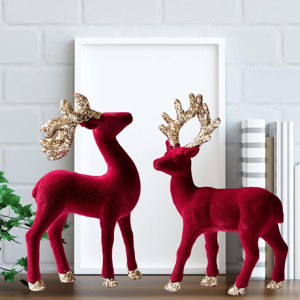 2 Pieces Christmas Reindeer Statues Animal Sculptures Ornament for Home