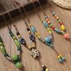 Retro Ceramic Beaded Necklace for Women, Handmade Long Sweater Chain, Ethnic Vintage Chinese Style Jewelry
