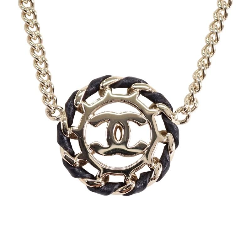Chanel ABG722B22896 Necklace Champagne Gold Metal/leather Women