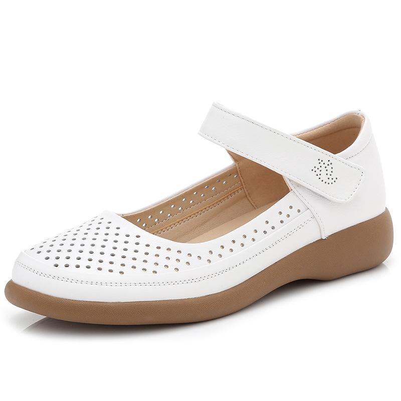 Fashion GKTINOO Genuine Leather Flats Mary Jane Women's Shoes Summer Soft Sole Hollow Mother's Shoes Anti-slip Sandals Large Size 43