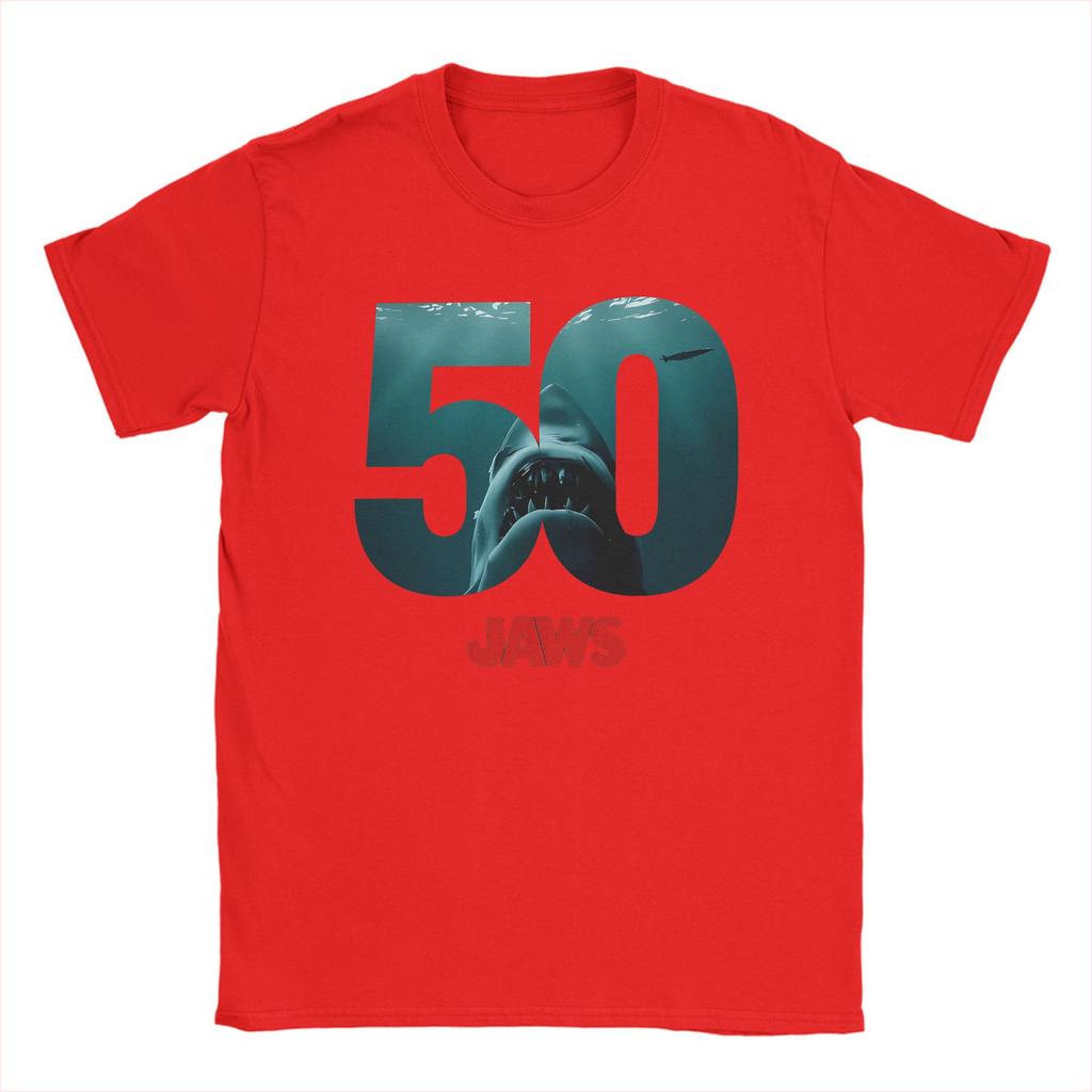 Jaws 50th T Shirt Street Style Pure Cotton TShirts Beach O Neck Leisure Tee Shirt Casual Plus Tops Fit To Man and Women