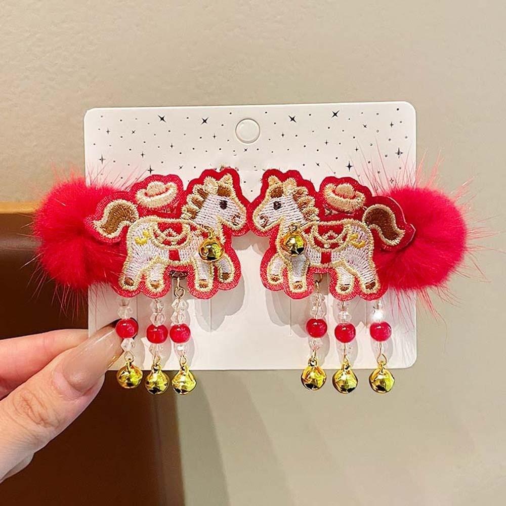Lion New Year Tassel Hair Hoop Embroidered Bow Ancient Style Hair Clips Winter