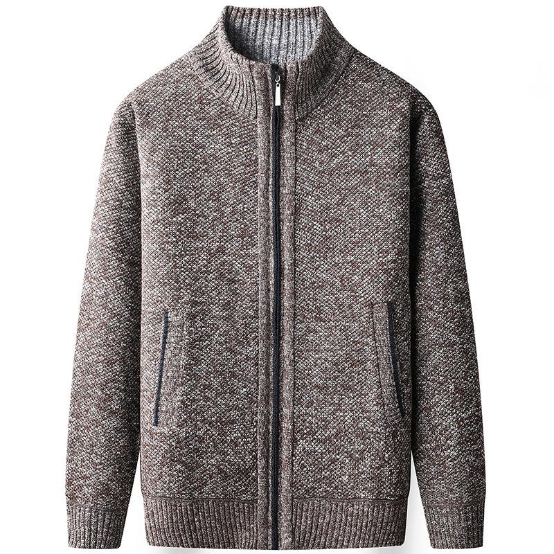 Men S Thick Fleece Knit Cardigan Sweater Casual Solid Color Winter