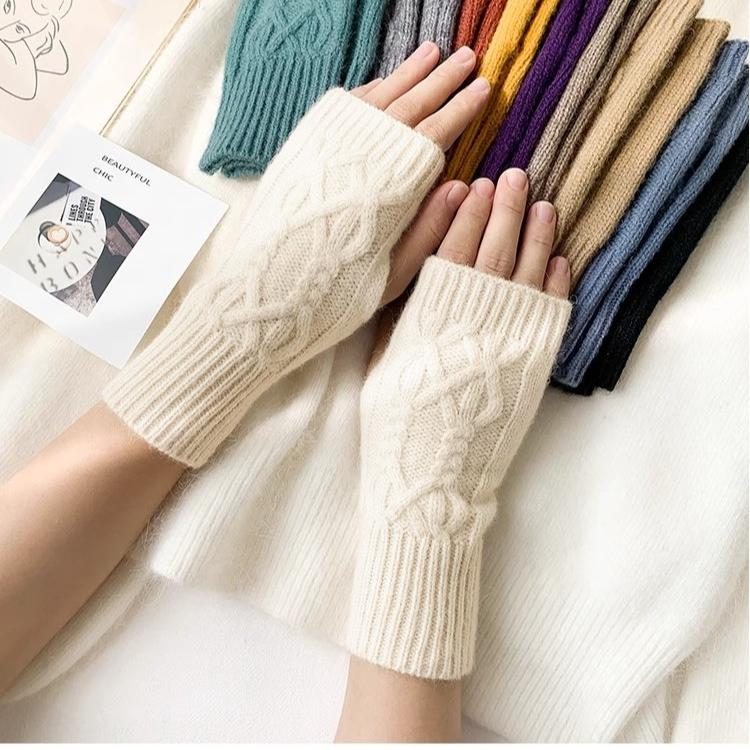 

Женские зимние перчатки с половиной пальца, мягкие теплые шерстяные вязаные перчатки на руку, мягкие теплые перчатки с половиной пальца, Handschoenen, варежки унисекс, Guantes 1 pair бежевый