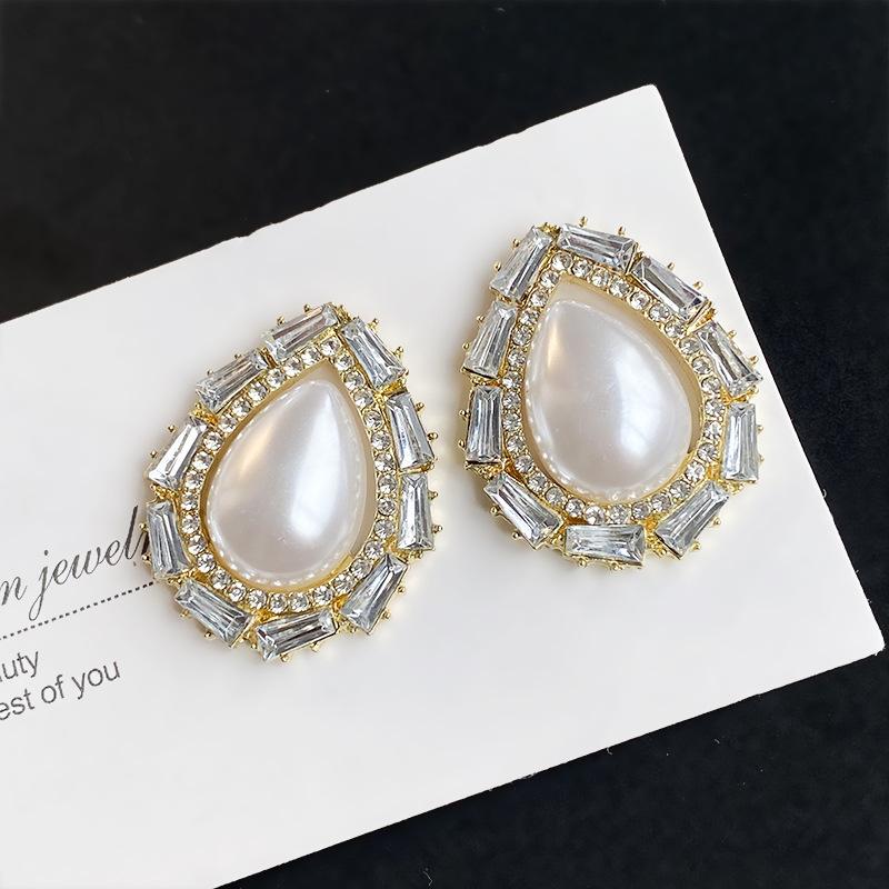 

Retro Zircon Stud Earrings Women Waterdrop Pearl Earrings Elegant Luxury Exquisite Shiny Banquet Party Daily Wear Jewelry Gifts
