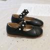 2024 New Simple Flowers Kids Shoes Non-slip Pearls Round-toe Hook & Loop Korean PU Platform Children Casual Shoes Free Shipping
